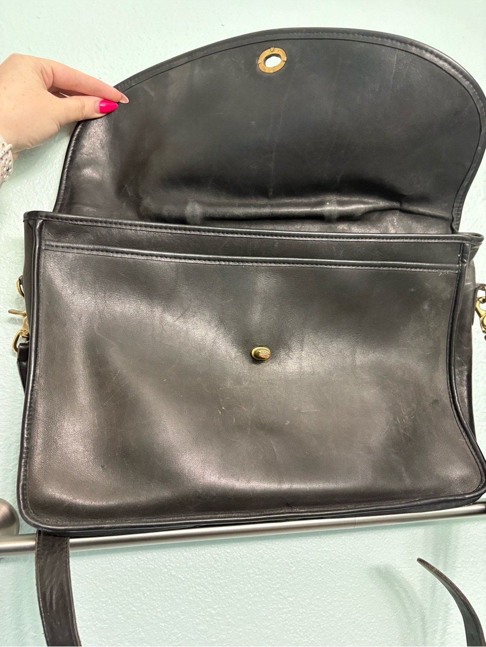 Vintage Coach Black Leather Top-Handle Laptop Bag with Shoulder Strap - Picture 4 of 10